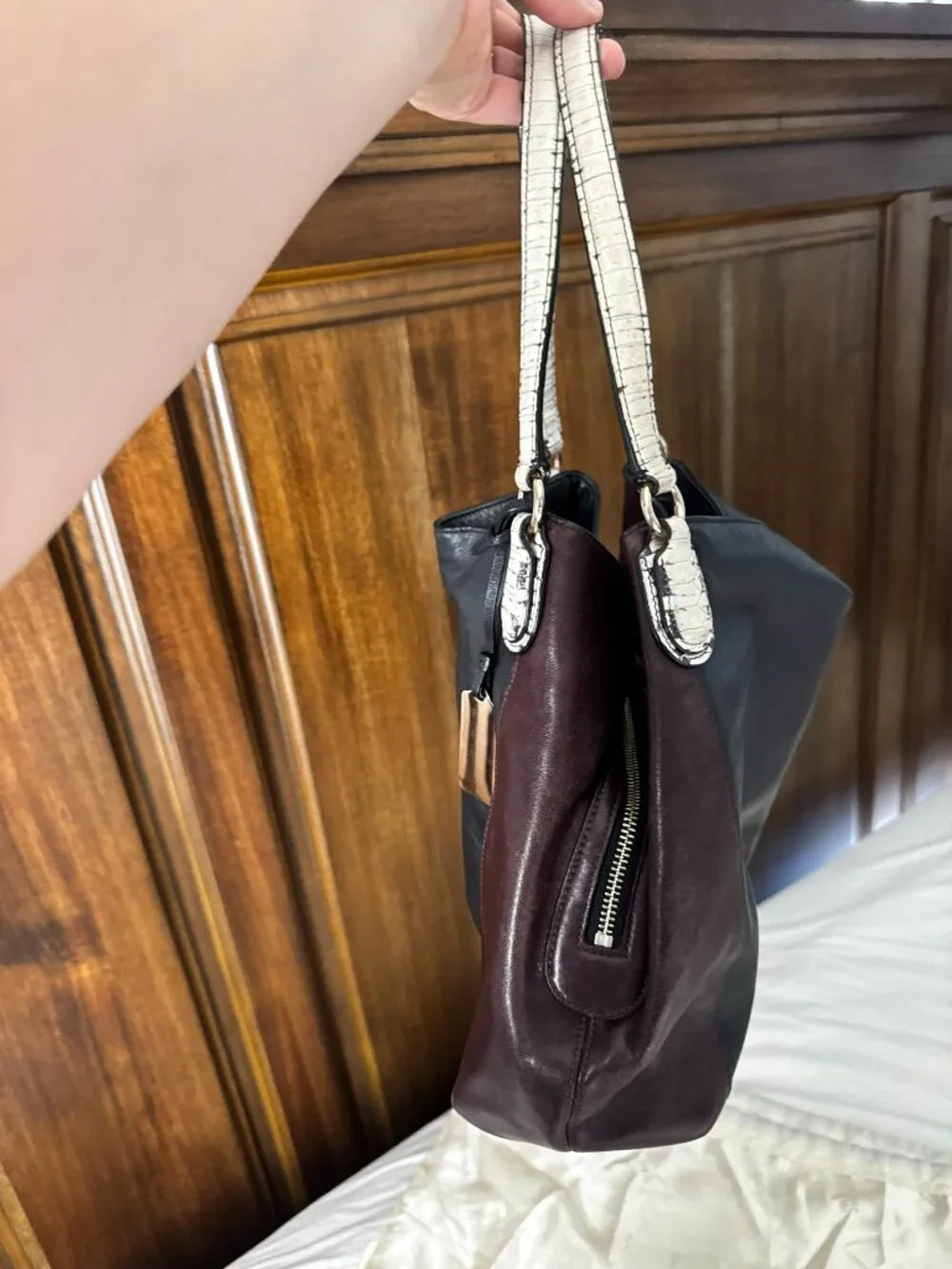Coach Color Block Edie Turn Lock Shoulder Bag With Snakeskin Trim Detail
